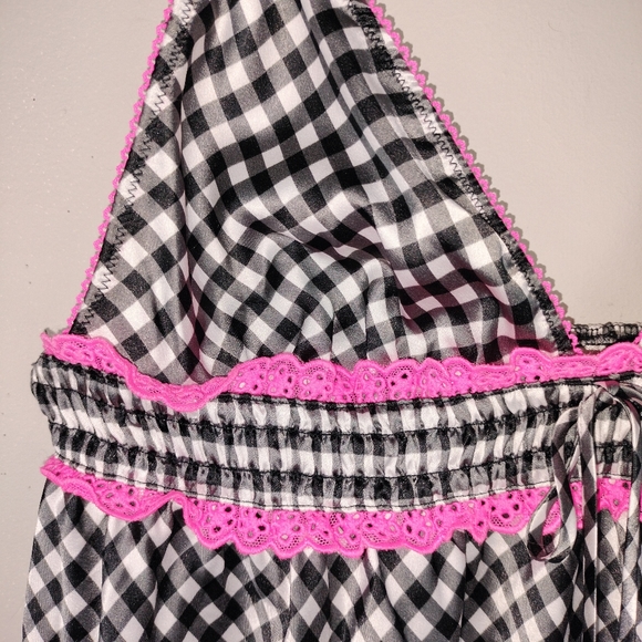 NWT Victoria's Secret Black & White Gingham w/ Pink Trim Babydoll Negligee Sz. M - Picture 5 of 12